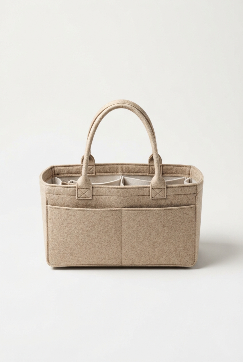 Beige felt organizer insert with multiple compartments