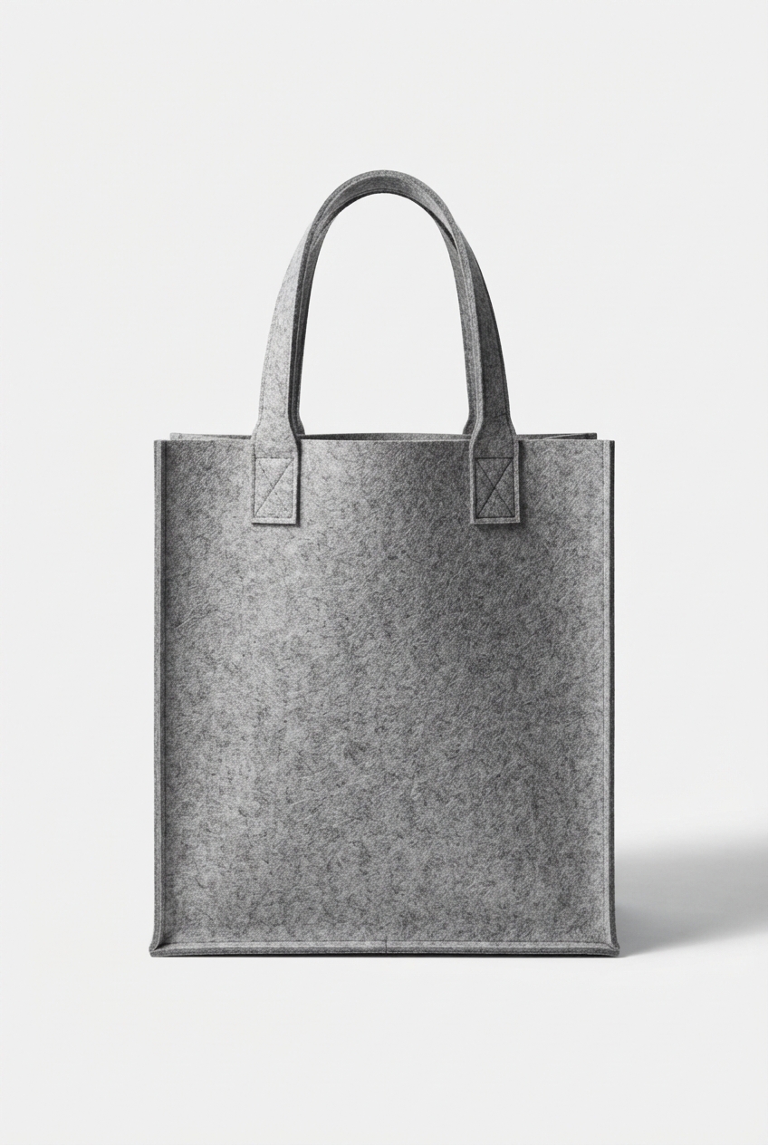 Gray felt tote bag in minimalist studio setting