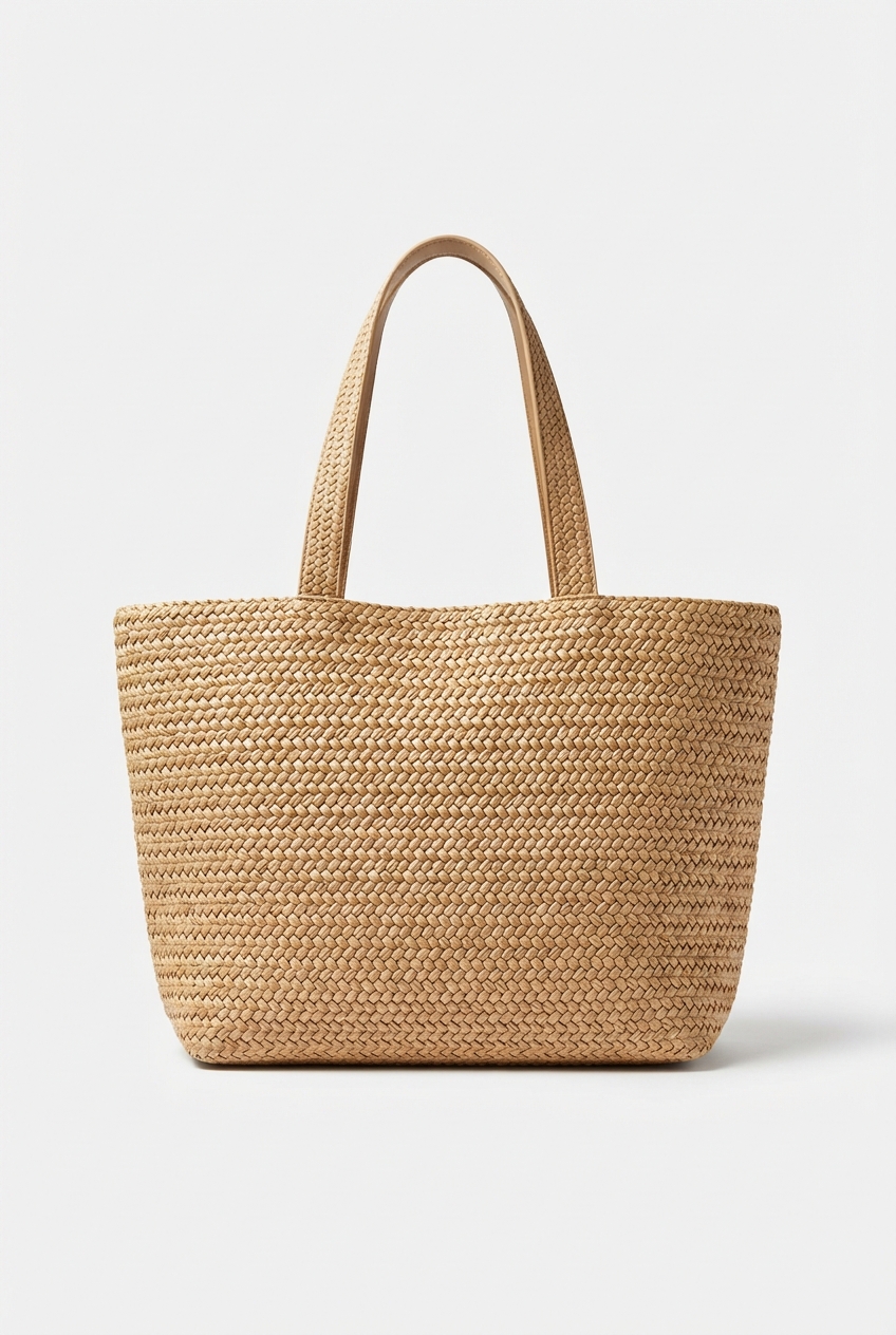 Sandy brown woven beach tote bag