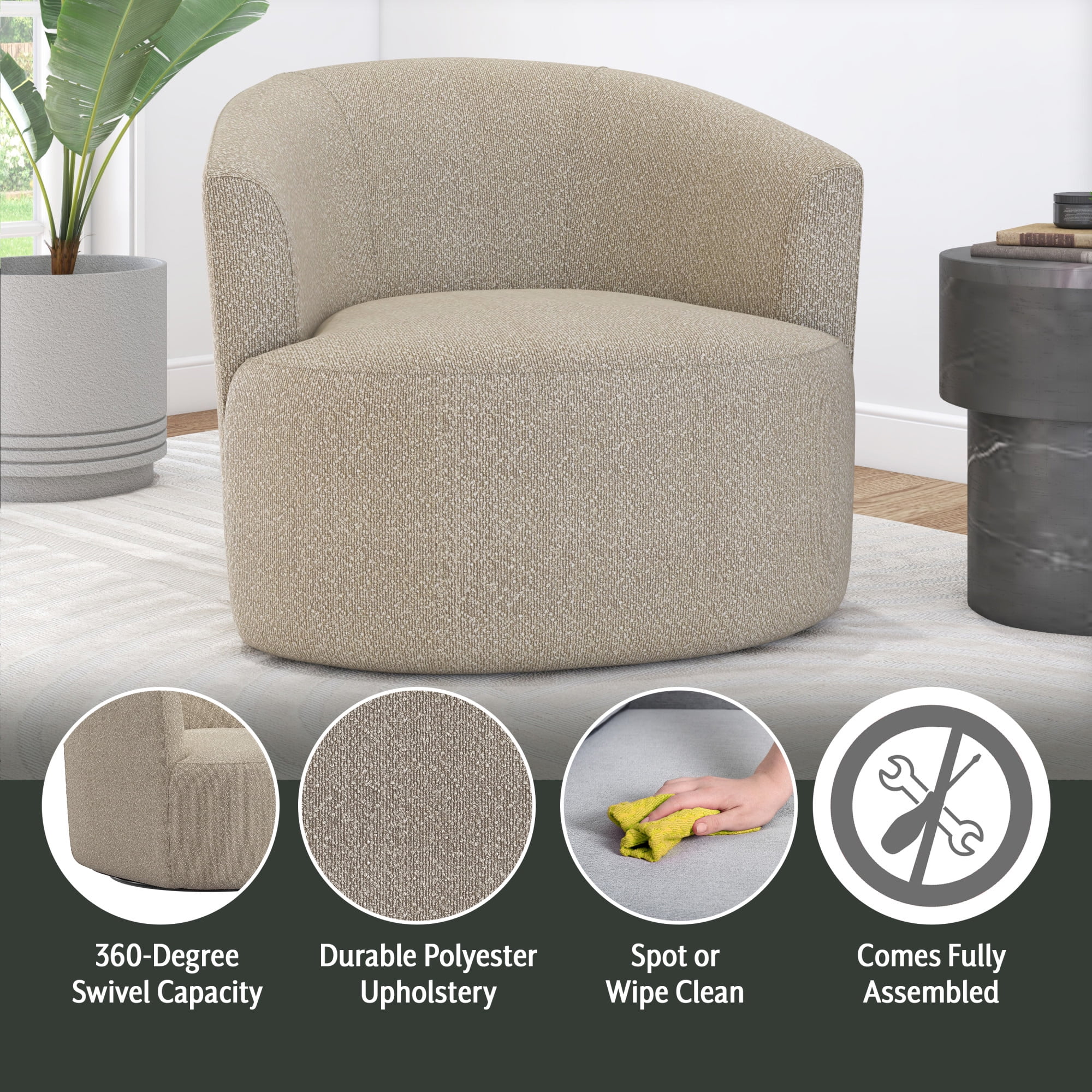 Bouclé 360° Swivel Accent Chair