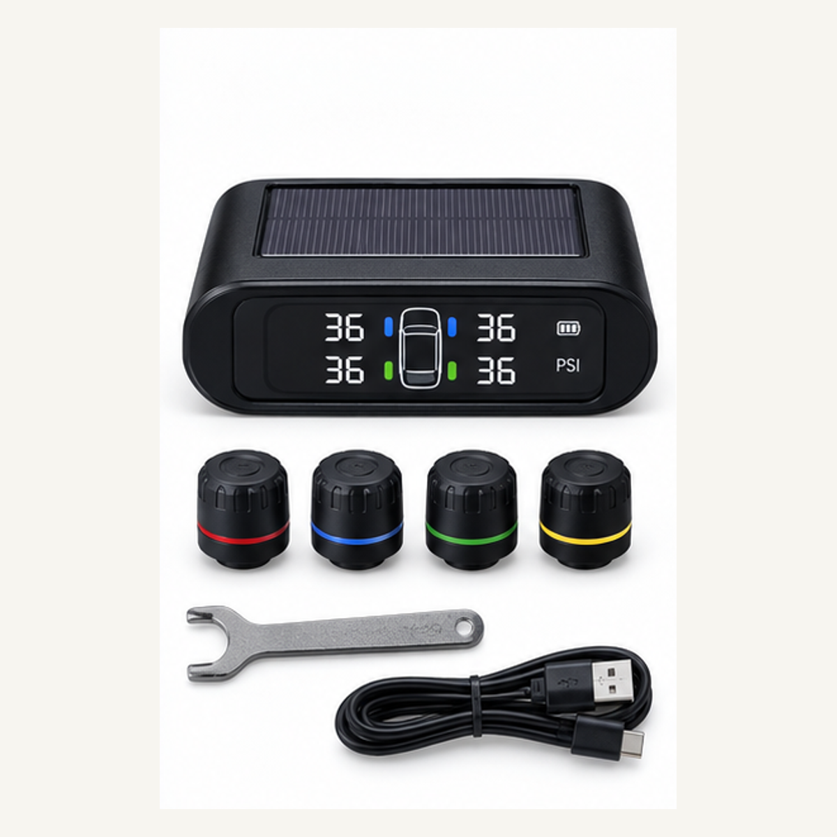 Solar Wireless Tire Pressure Monitor Kit - complete kit