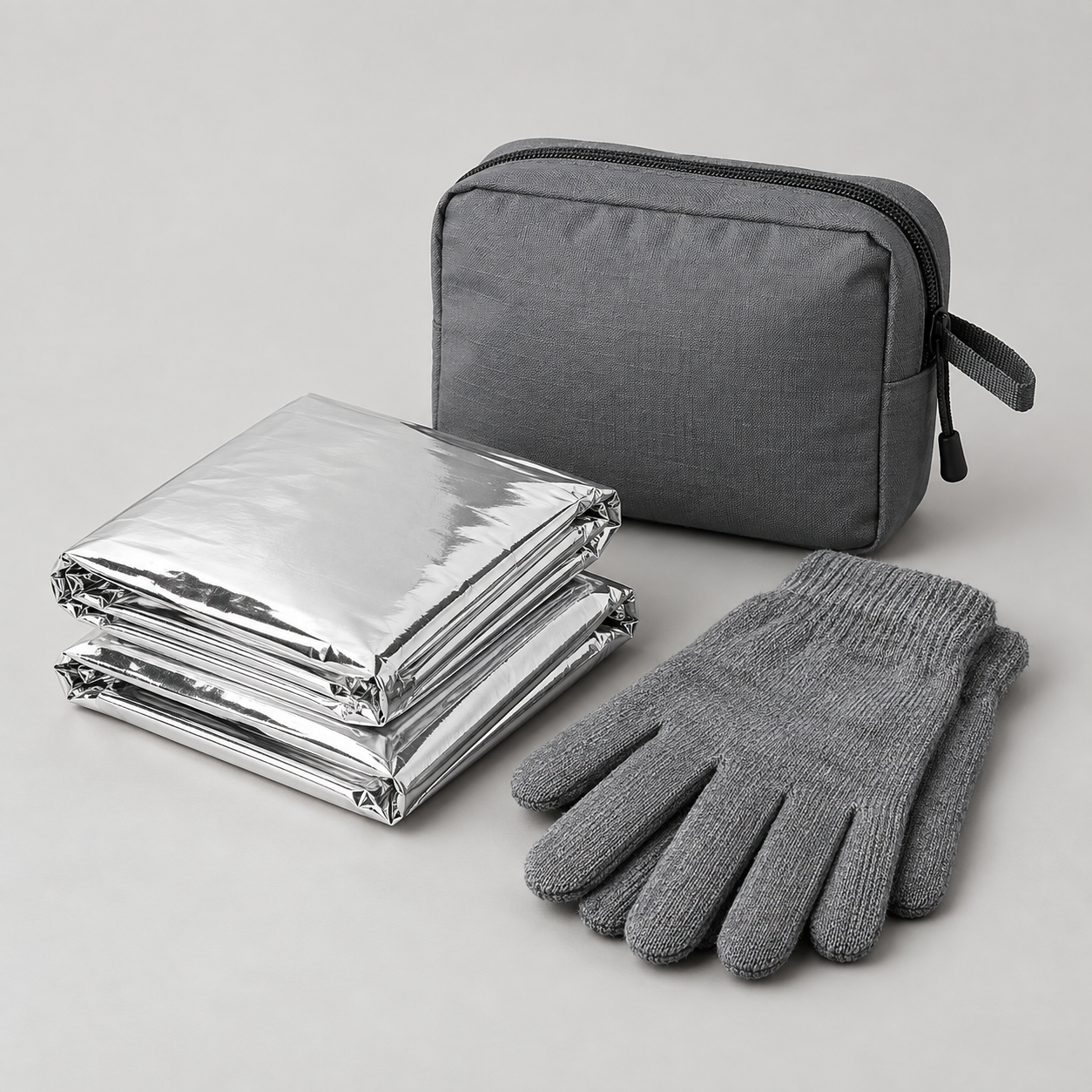 Emergency Thermal Blanket Kit in a clean studio setting without logos