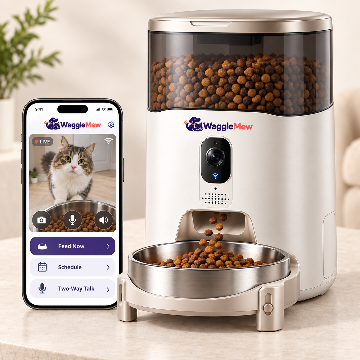 WaggleMew VisionServe Pro 8L Wi-Fi Camera Pet Feeder