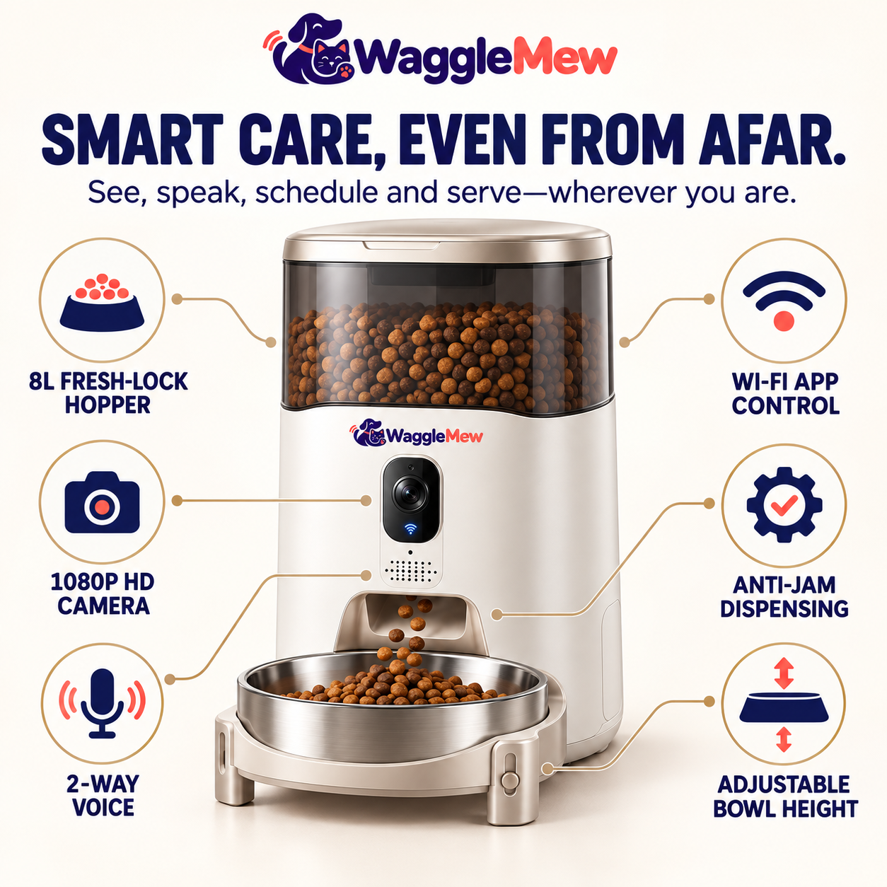 WaggleMew VisionServe Pro 8L Wi-Fi Camera Pet Feeder