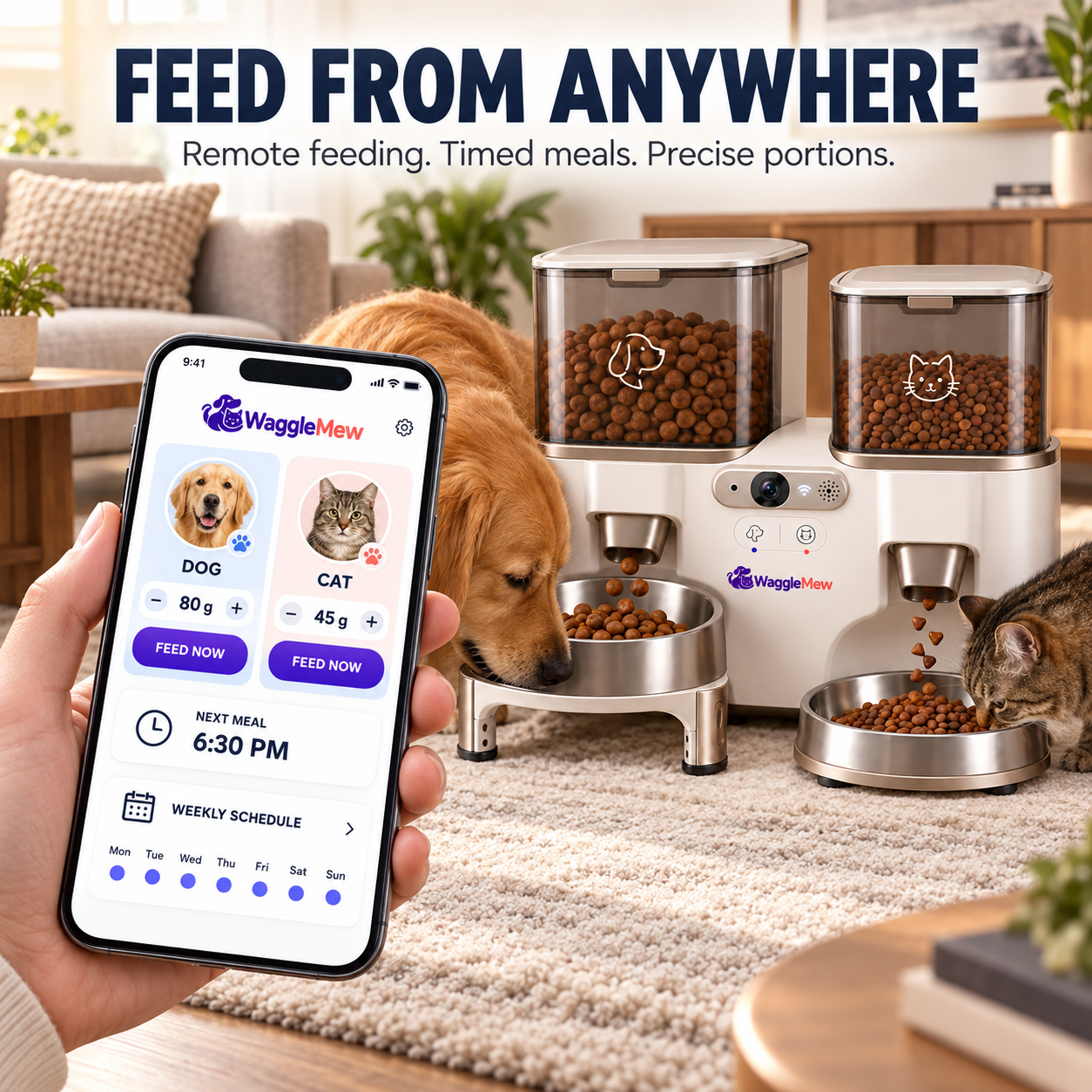WaggleMew DuoVision Pro Dual-Pet Smart Feeder