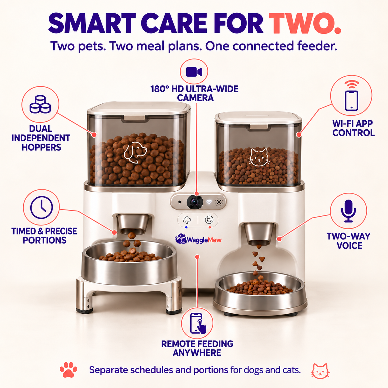WaggleMew DuoVision Pro Dual-Pet Smart Feeder