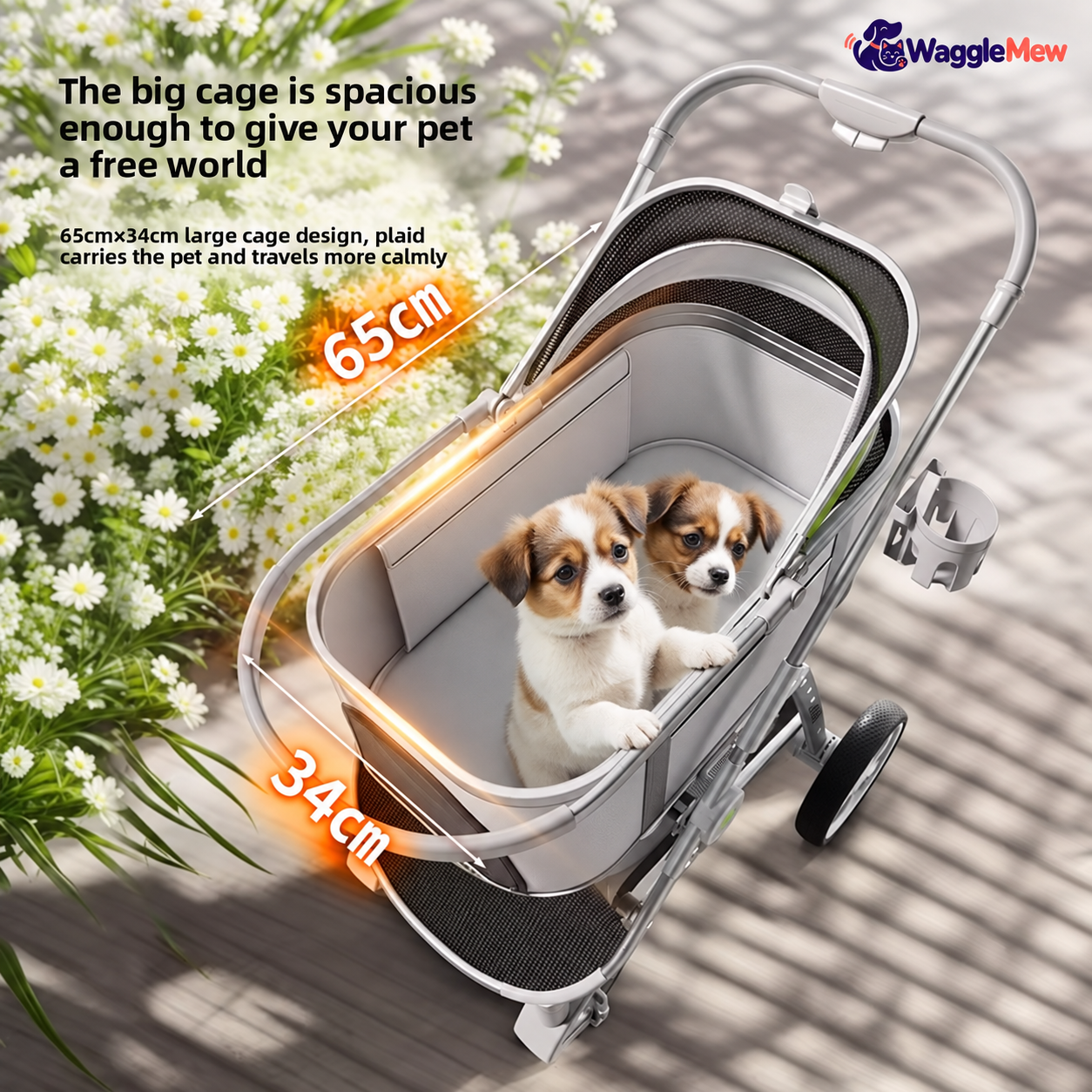 WaggleMew AeroNest Detachable 4-Wheel Pet Stroller