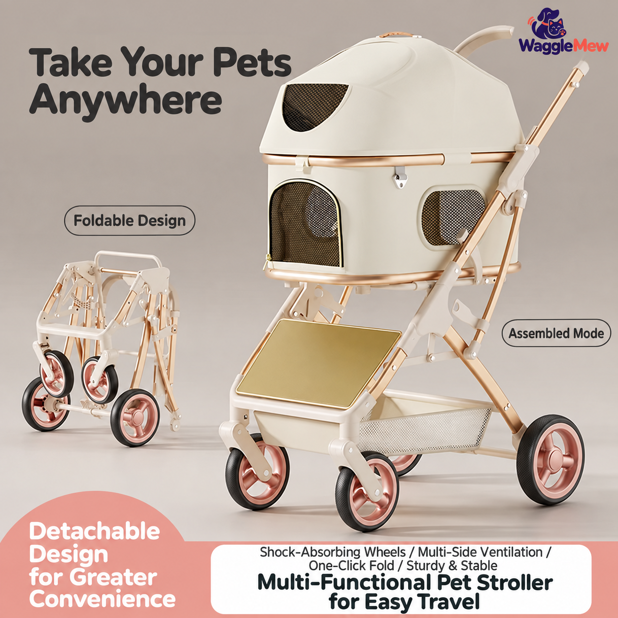 WaggleMew DuoPod Twin Pet Stroller