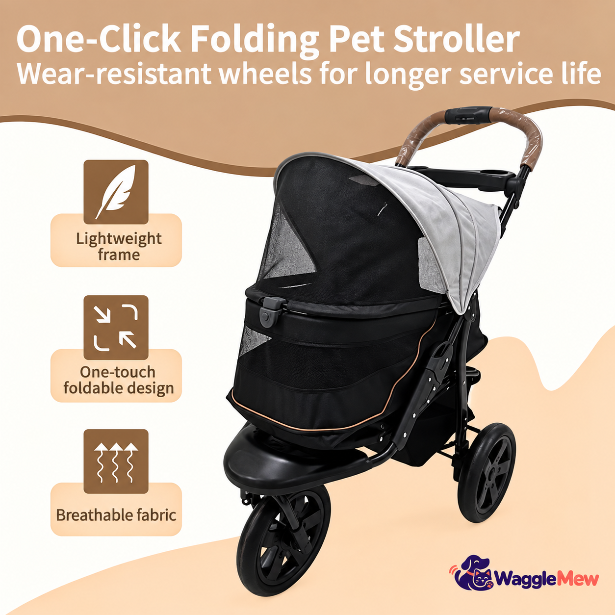 WaggleMew TrailRunner 3-Wheel Jogging Pet Stroller