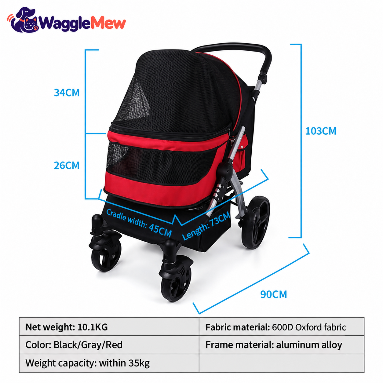 WaggleMew VistaMax High-View Large Pet Stroller