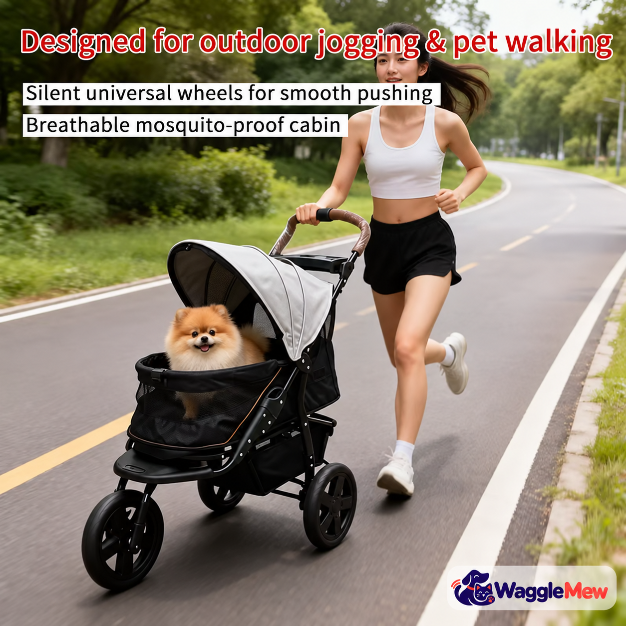 WaggleMew TrailRunner 3-Wheel Jogging Pet Stroller
