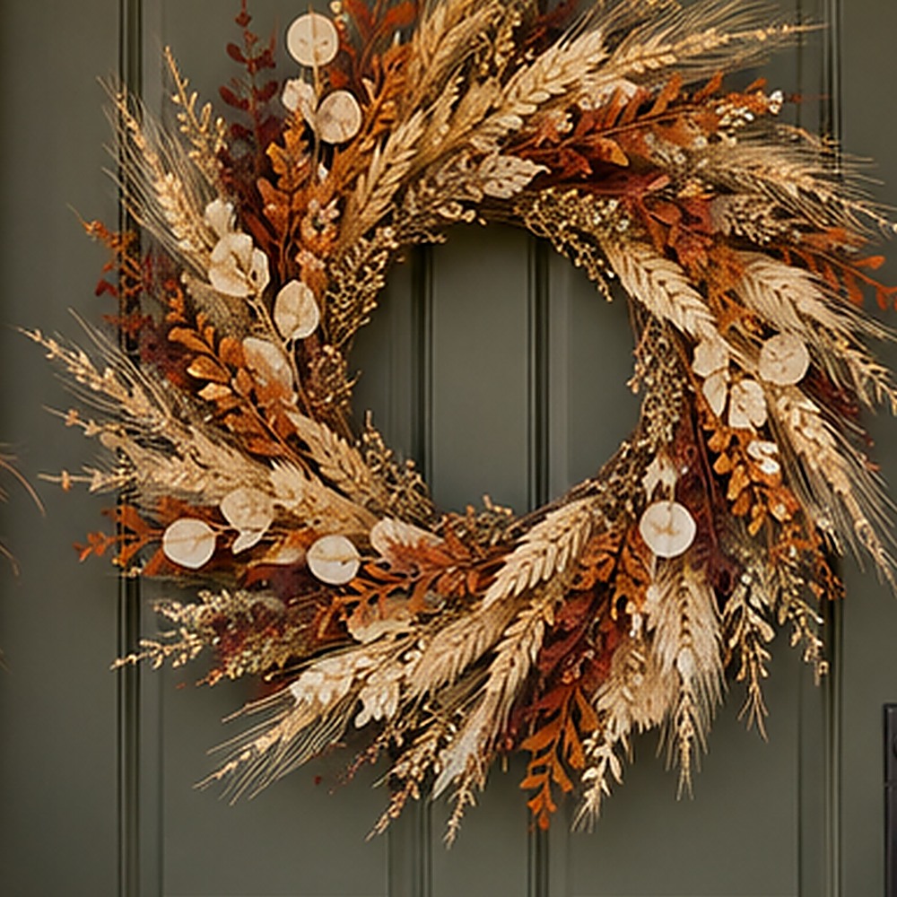Autumn Berry Farmhouse Wreath dried flower texture detail