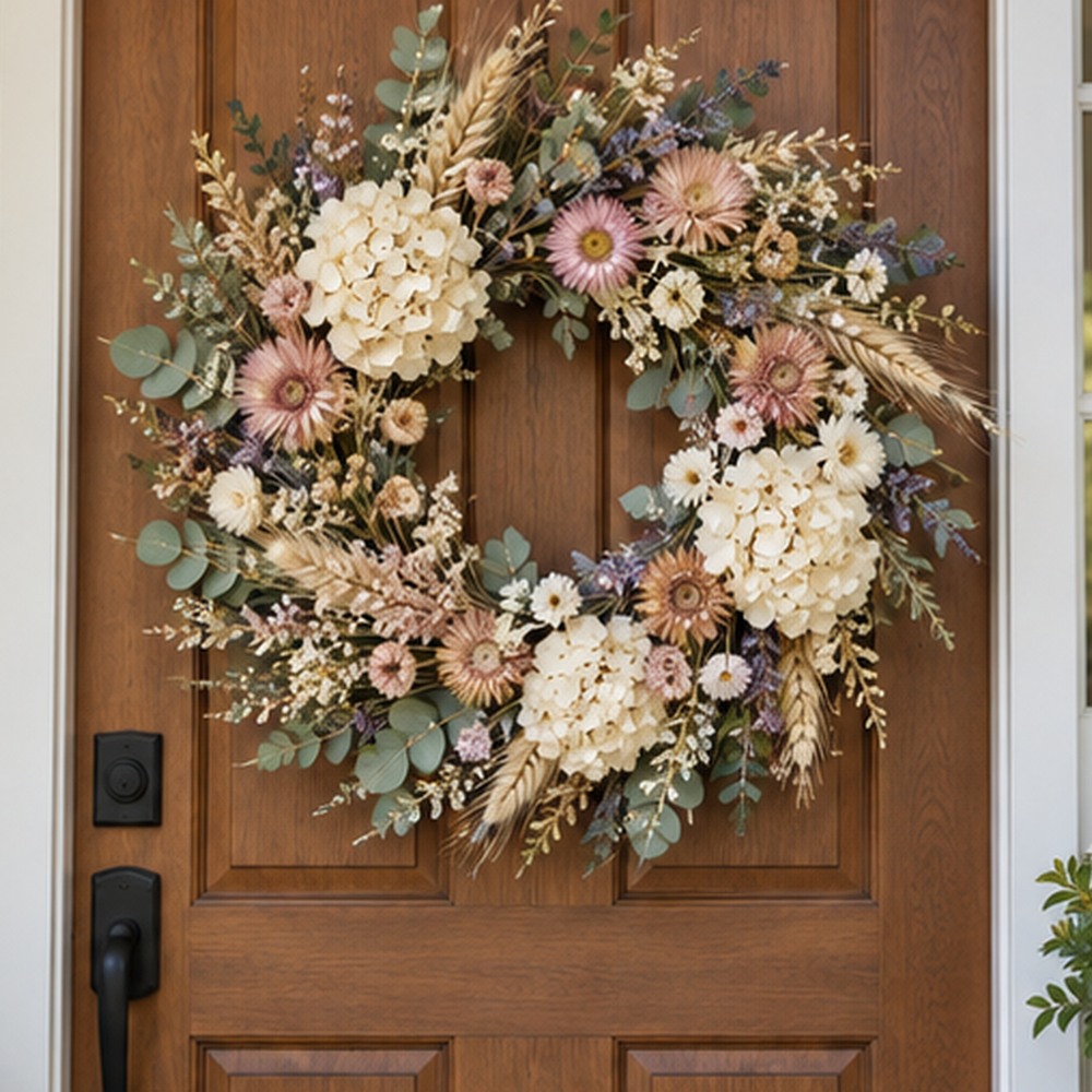 Blush Hydrangea Garden Wreath botanical close-up