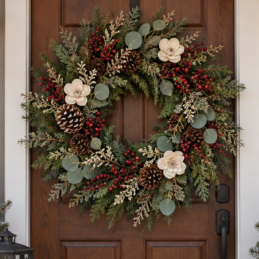 Burgundy Berry Winter Wreath botanical close-up