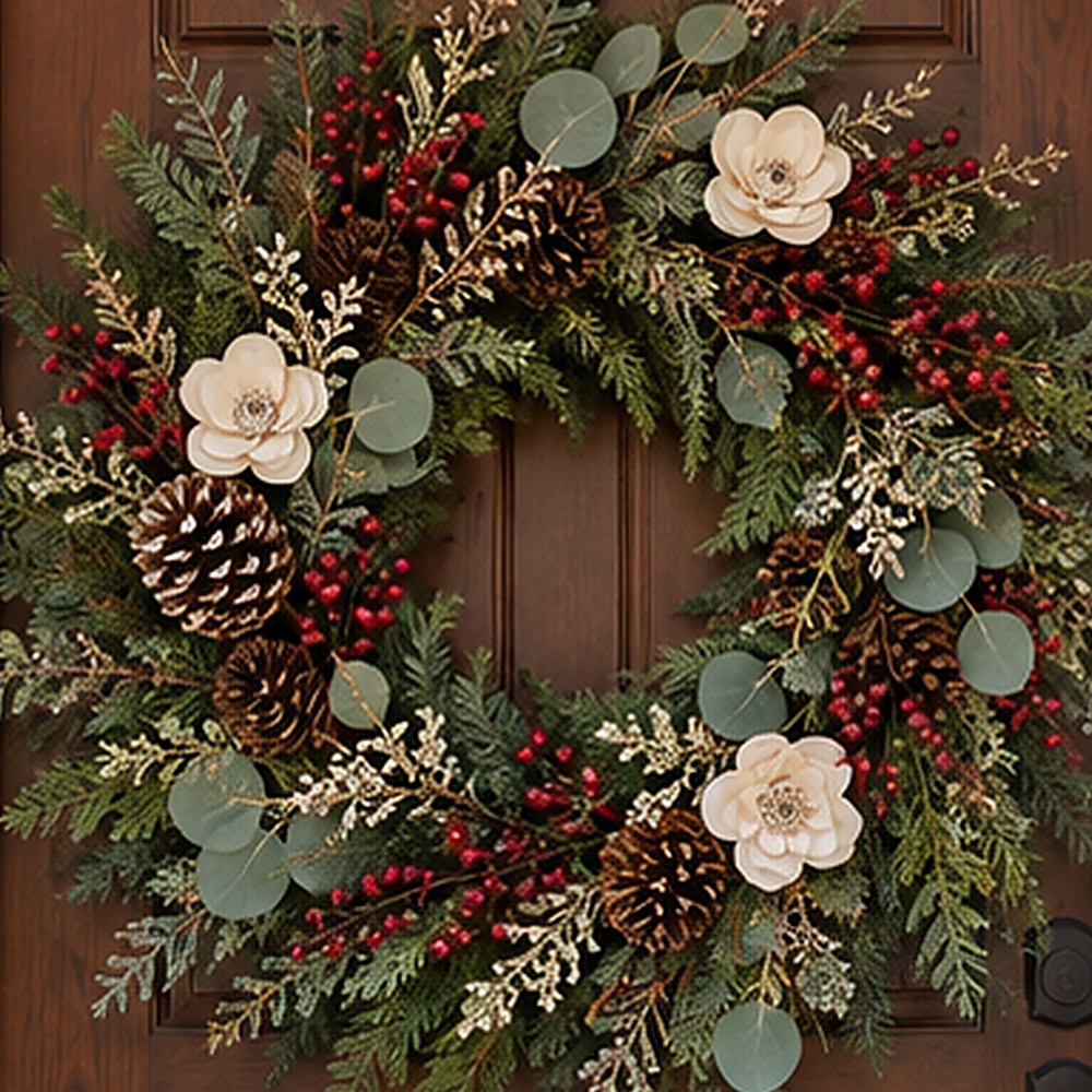Burgundy Berry Winter Wreath dried flower texture detail