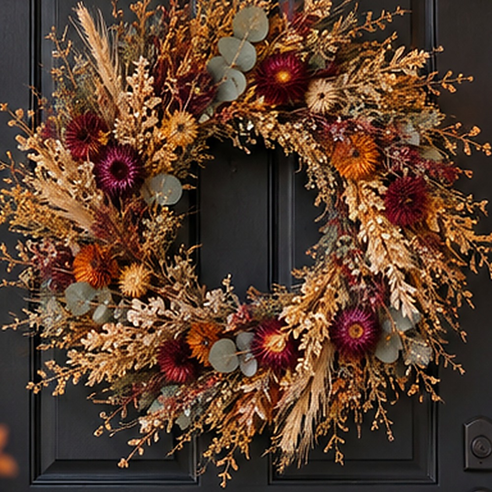 Burgundy Meadow Wreath dried flower texture detail