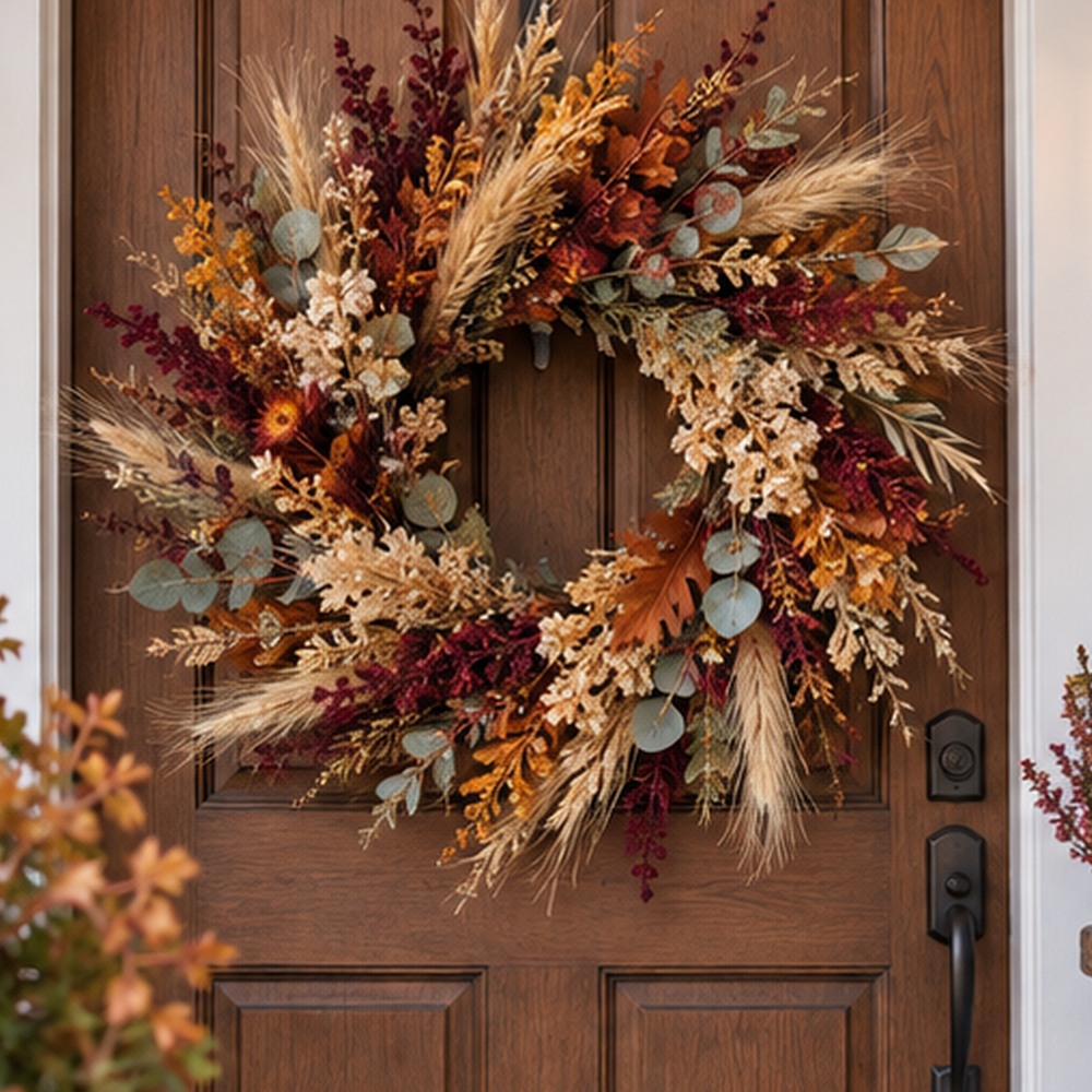Burnt Orange Wheat Wreath botanical close-up
