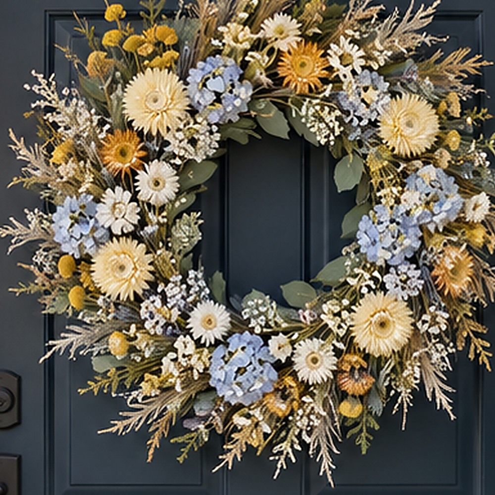 Buttercup Prairie Wreath dried flower texture detail