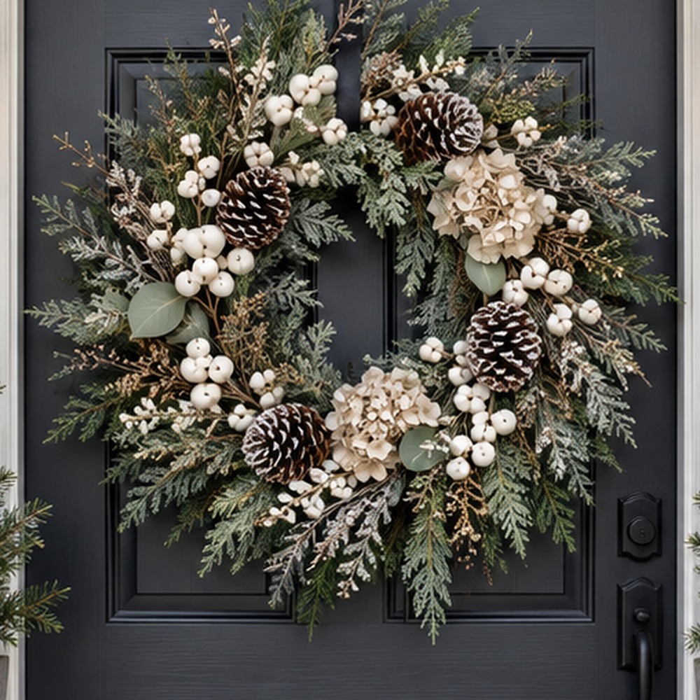 Champagne Winter Meadow Wreath botanical close-up
