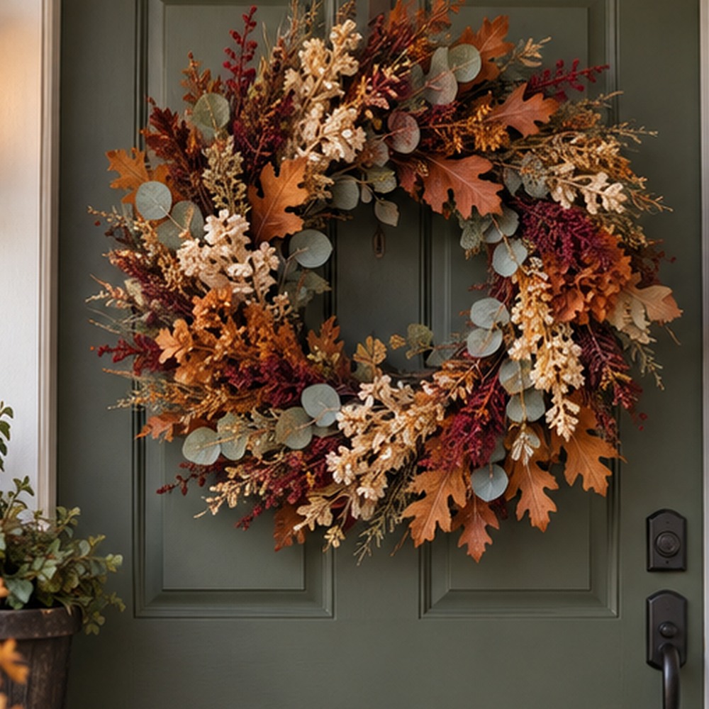 Copper Oak Door Wreath botanical close-up