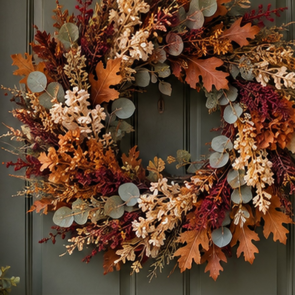 Copper Oak Door Wreath dried flower texture detail