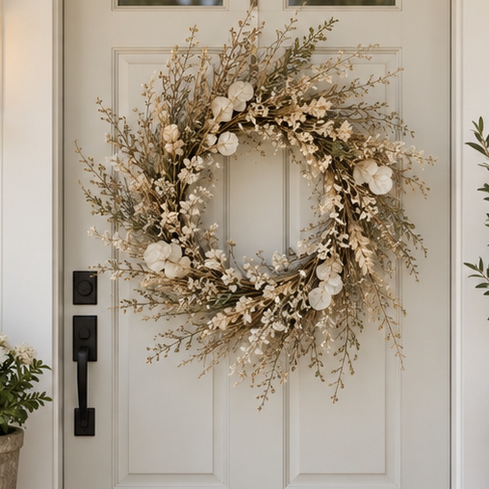 Cream Bunny Tail Wreath botanical close-up