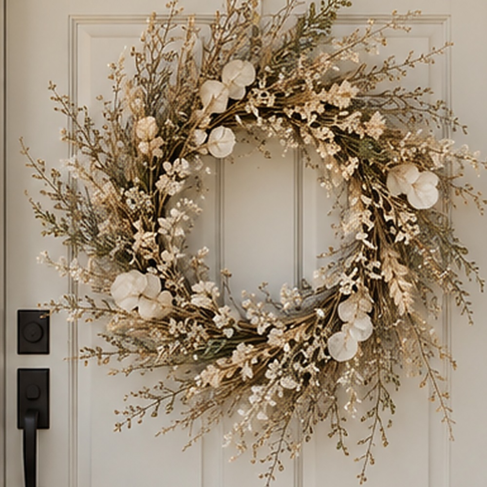 Cream Bunny Tail Wreath dried flower texture detail