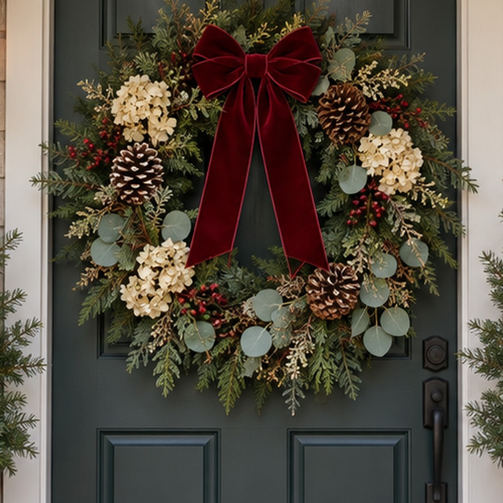 Evergreen Ivory Holiday Wreath botanical close-up