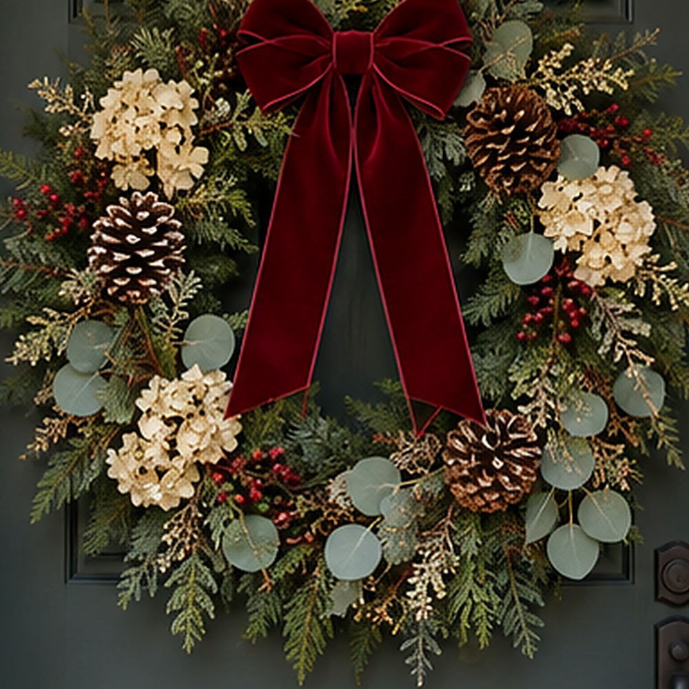 Evergreen Ivory Holiday Wreath dried flower texture detail