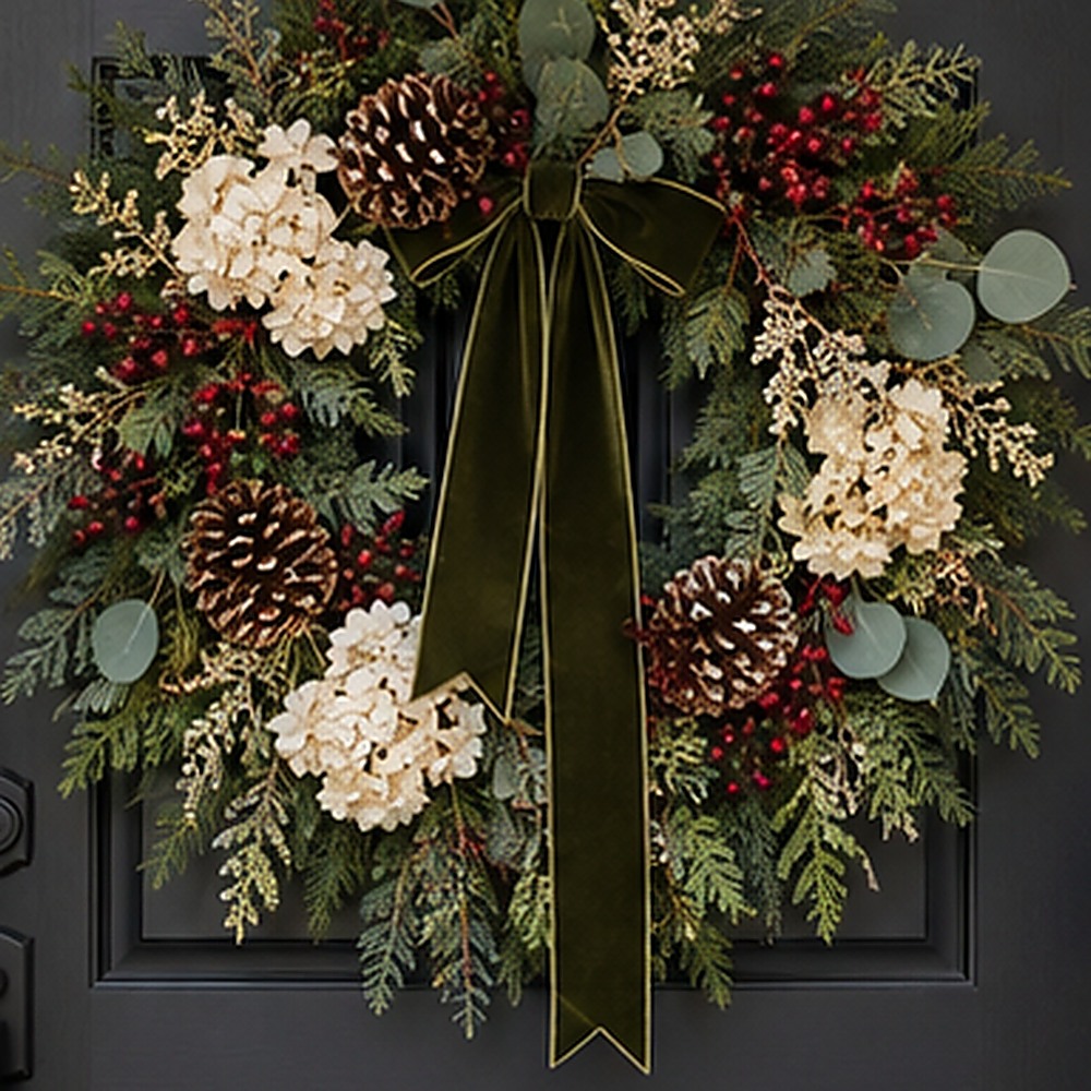 Frosted Eucalyptus Door Wreath dried flower texture detail
