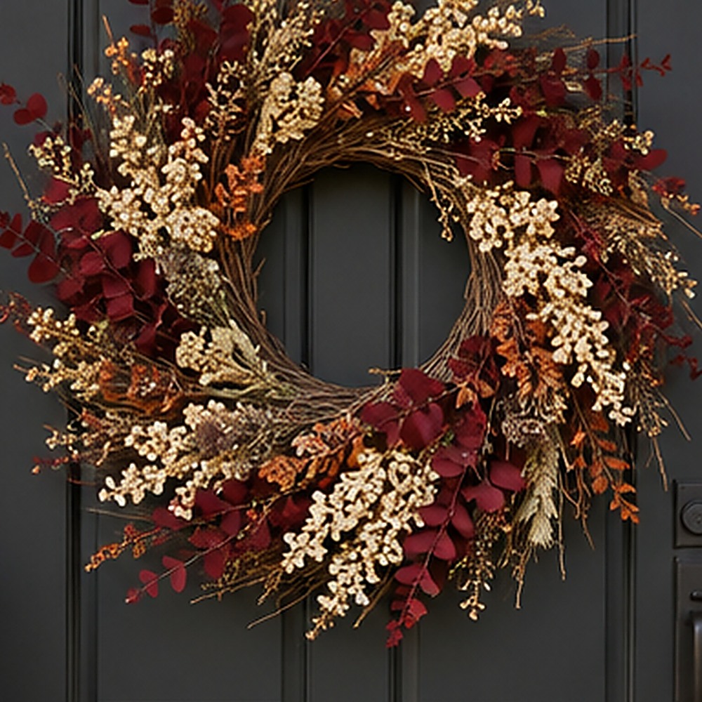 Golden Prairie Fall Wreath dried flower texture detail