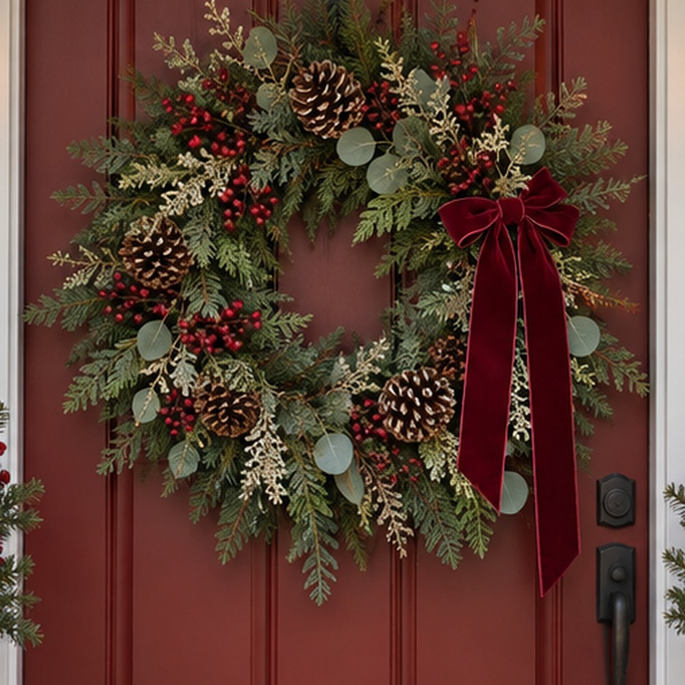 Pinecone and Cedar Wreath botanical close-up