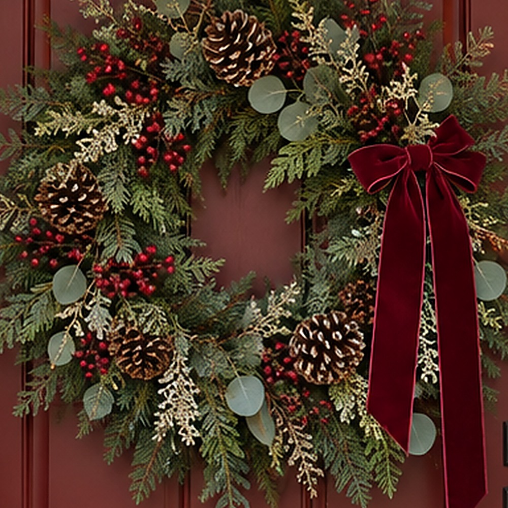 Pinecone and Cedar Wreath dried flower texture detail