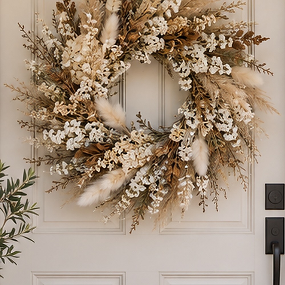 Quiet Meadow Neutral Wreath dried flower texture detail