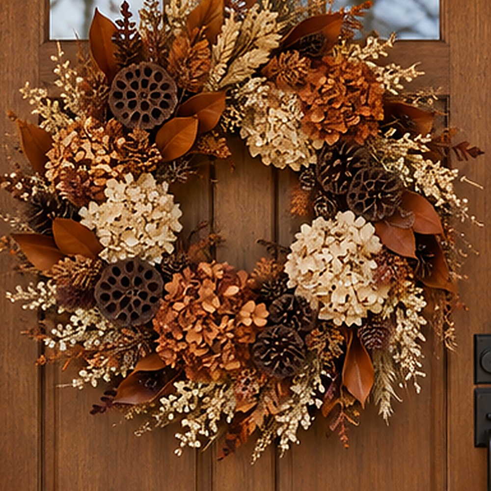 Rust and Sage Harvest Wreath dried flower texture detail
