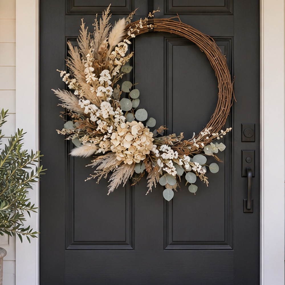 Rustic Wheat Ring Wreath botanical close-up
