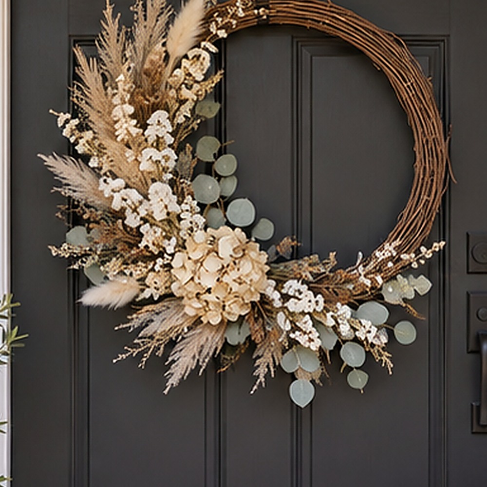 Rustic Wheat Ring Wreath dried flower texture detail