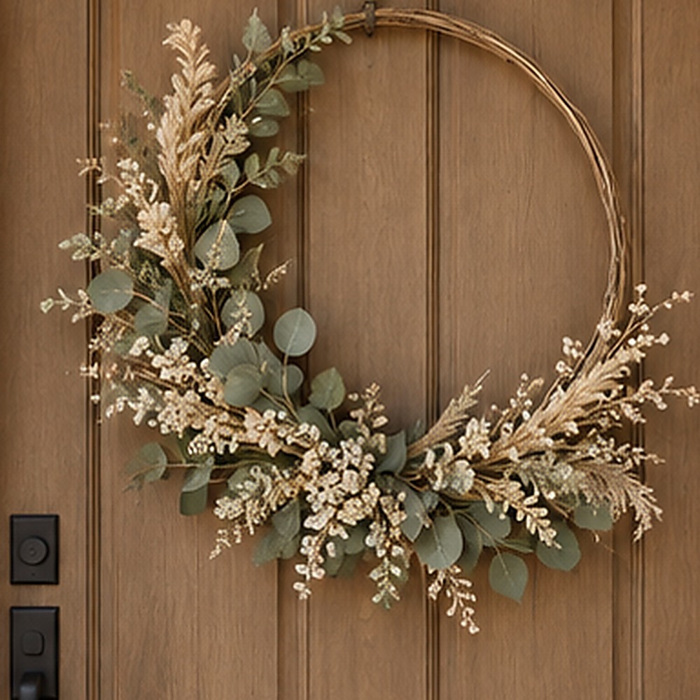 Sage and Wheat Minimal Wreath dried flower texture detail