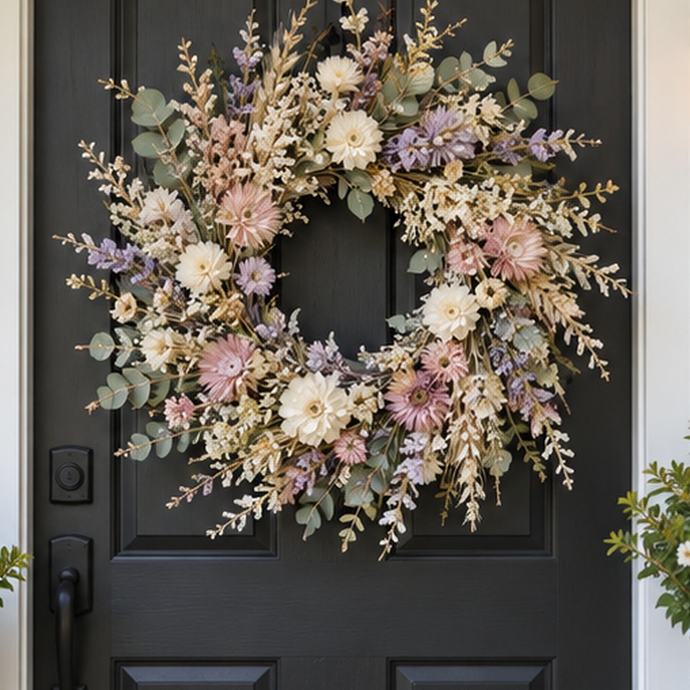 Soft Pink Strawflower Wreath botanical close-up