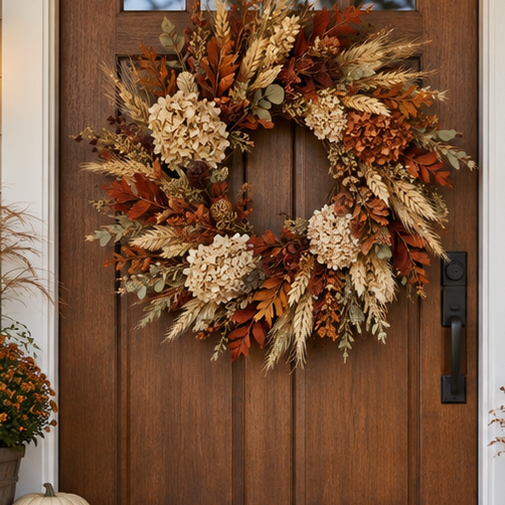 Terracotta Thanksgiving Wreath botanical close-up