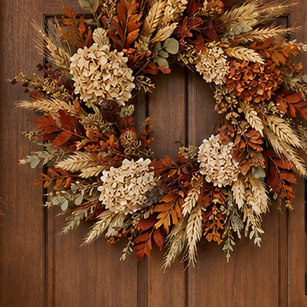 Terracotta Thanksgiving Wreath dried flower texture detail