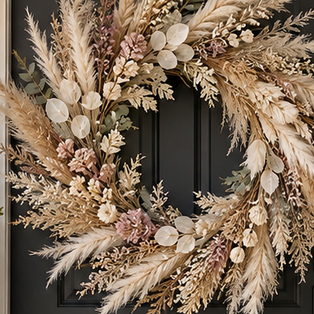 Wedding Welcome Wreath dried flower texture detail