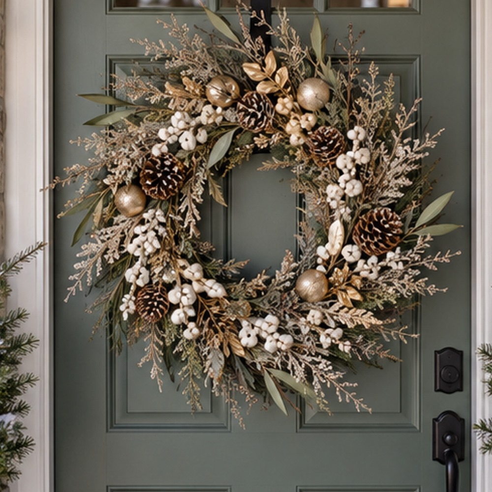 White Berry Christmas Wreath botanical close-up