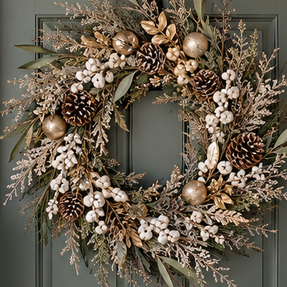 White Berry Christmas Wreath dried flower texture detail