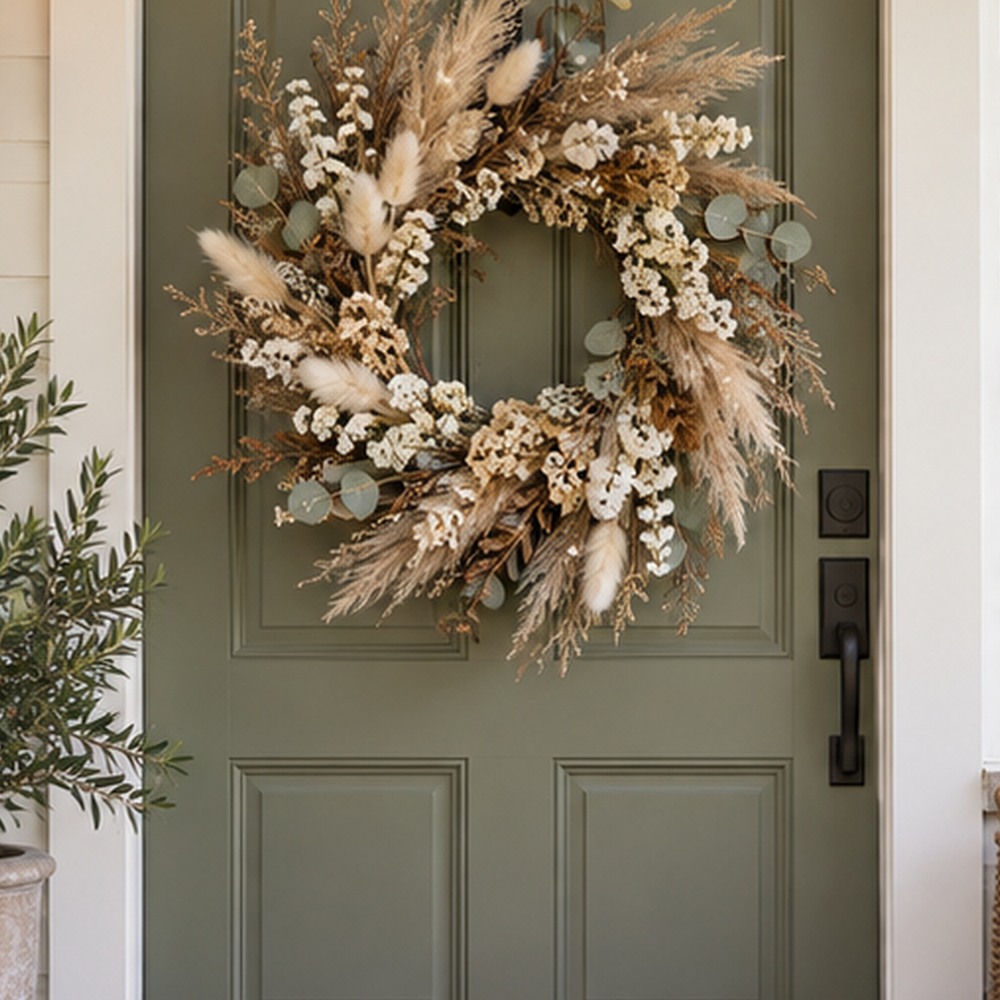 White Statice Door Wreath botanical close-up