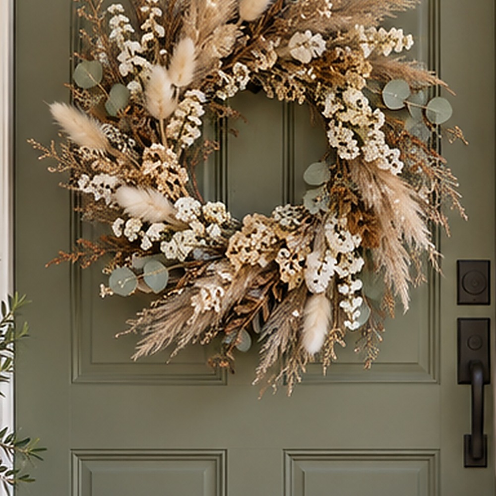 White Statice Door Wreath dried flower texture detail