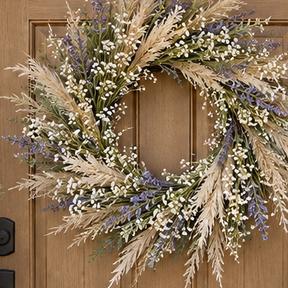 Wild Chamomile Door Wreath dried flower texture detail