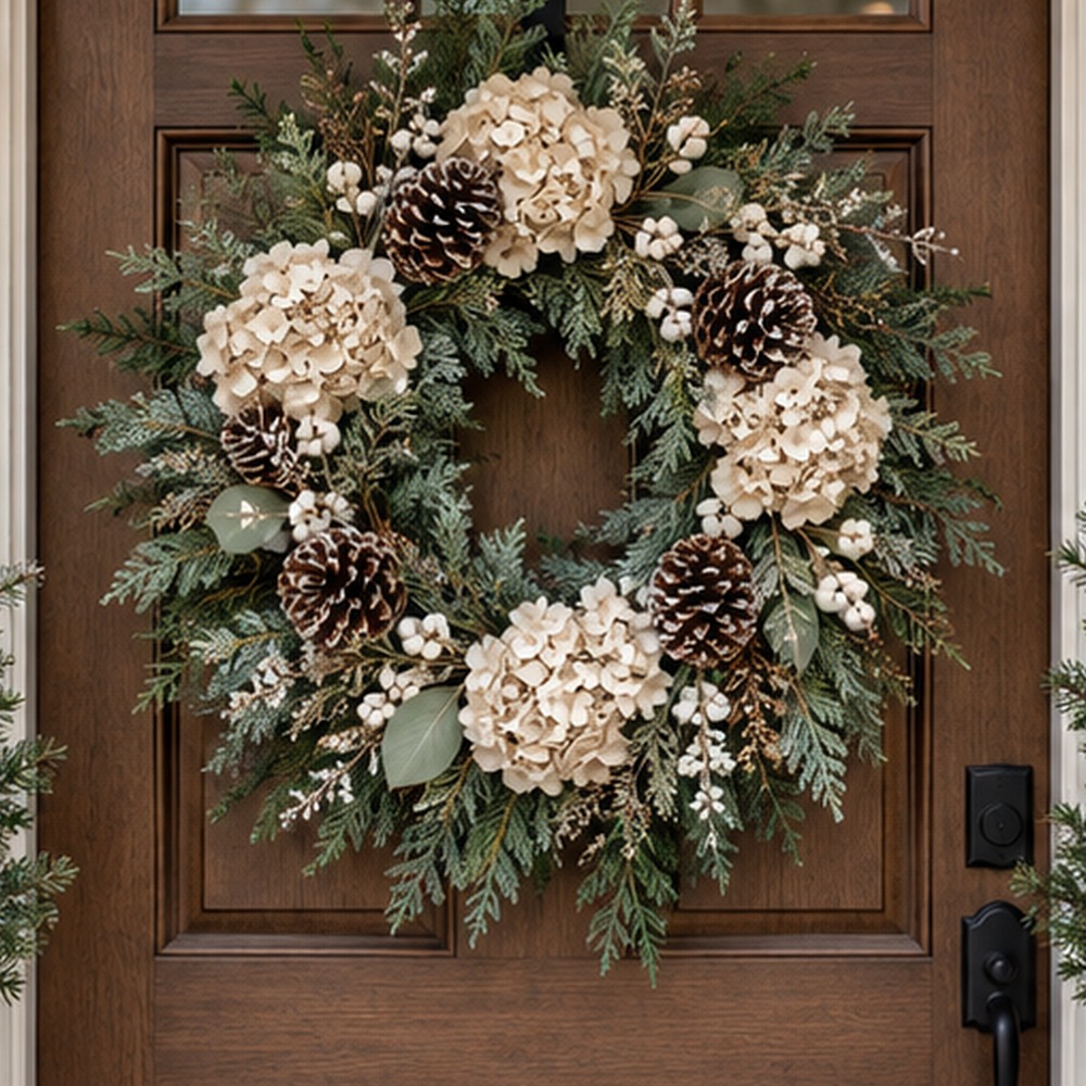 Woodland Holiday Wreath botanical close-up