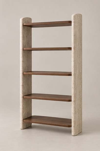 HONROOM Strata Walnut & Stone Bookcase original concept rendering