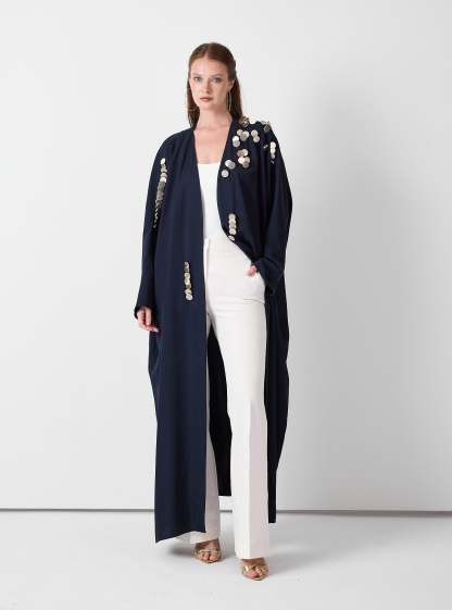 Navy Abaya with Gold Button